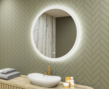 Specchio rotondo con luce LED per bagno 80cm con Dual color, Interruttore tattile, Tappetino riscaldante