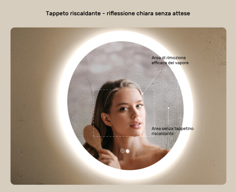 Specchio rotondo con luce LED per bagno 80cm con Dual color, Interruttore tattile, Tappetino riscaldante #5