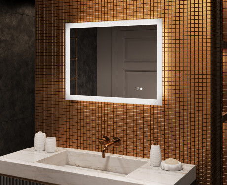 Specchiera rettangolare da bagno con luce LED 80x60cm con Dual color, Interruttore tattile, Tappetino riscaldante