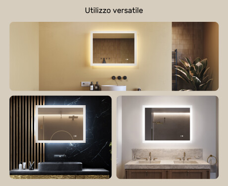 Specchiera rettangolare da bagno con luce LED 80x60cm con Dual color, Interruttore tattile, Tappetino riscaldante #2