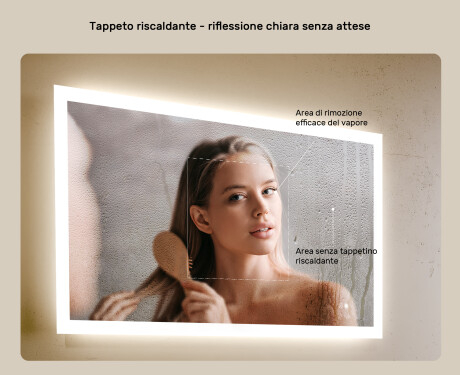 Specchiera rettangolare da bagno con luce LED 80x60cm con Dual color, Interruttore tattile, Tappetino riscaldante #5