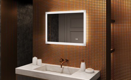 Specchiera rettangolare da bagno con luce LED 80x60cm con Dual color, Interruttore tattile, Tappetino riscaldante