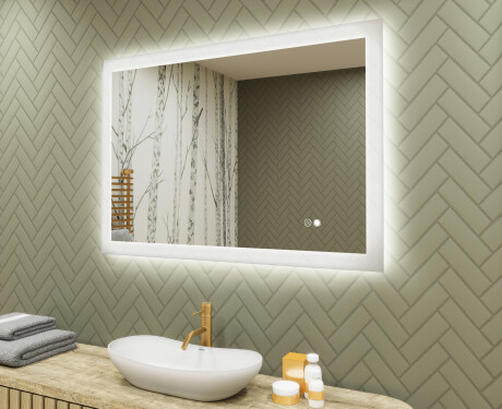 Specchio rettangolare da bagno retroilluminato LED 100x70cm con Dual color, Interruttore tattile, Tappetino riscaldante