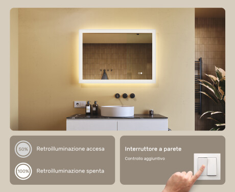 Specchio rettangolare da bagno retroilluminato LED 100x70cm con Dual color, Interruttore tattile, Tappetino riscaldante #4