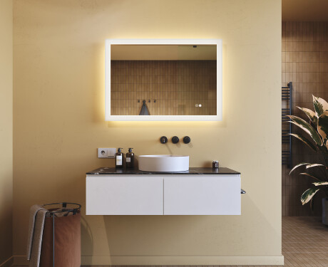 Specchio rettangolare da bagno retroilluminato LED 100x70cm con Dual color, Interruttore tattile, Tappetino riscaldante #9