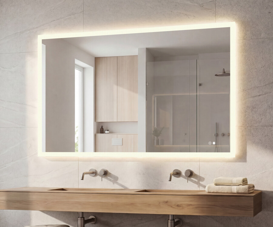 Specchio Da Bagno Quadrato A LED Con Bordo Arrotondato Retroilluminato Cosmo 90x80 Cristaled 86523543