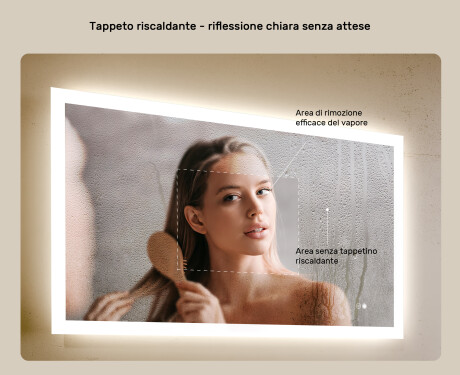 Specchio rettangolare da bagno con LED 120x70cm con Dual color, Interruttore tattile, Tappetino riscaldante #5