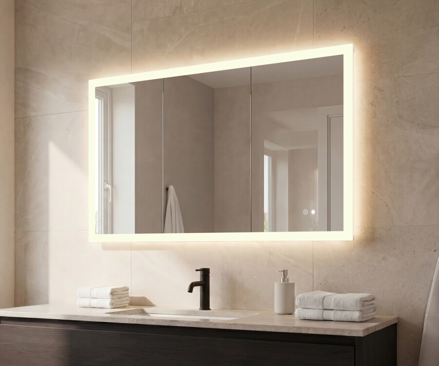 Specchio Da Bagno GRACTO Nichel Spazzolato 61x101 Cm - Rettangolare Con Cornice In Acciaio Inox Antiruggine