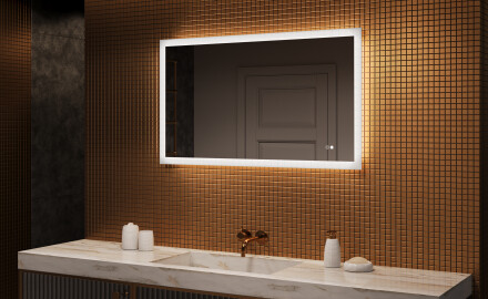Specchio rettangolare da bagno con LED 120x70cm con Dual color, Interruttore tattile, Tappetino riscaldante
