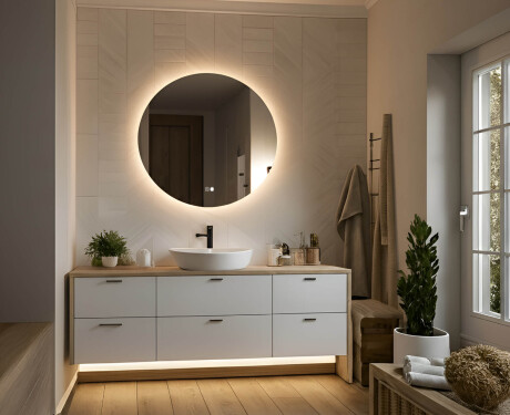 Specchio rotondo con illuminazione 60 cm, doppio colore, interruttore touch, tappetino riscaldante