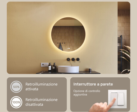 Specchio rotondo con illuminazione 60 cm, doppio colore, interruttore touch, tappetino riscaldante #3