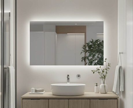 Specchio rettangolare da bagno con illuminazione LED 80x60/60x80 cm, doppio colore, interruttore touch, tappetino riscaldante