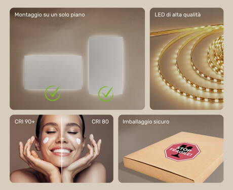 Specchio rettangolare da bagno con illuminazione LED 80x60/60x80 cm, doppio colore, interruttore touch, tappetino riscaldante #5