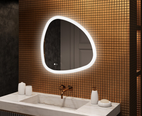 Specchio irregolare con illuminazione, 84×84 cm, bicolore, interruttore touch, tappetino riscaldante