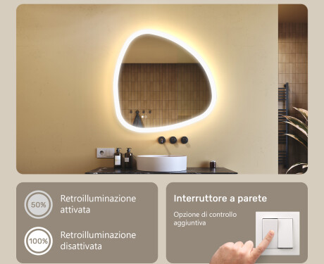 Specchio irregolare con illuminazione, 84×84 cm, bicolore, interruttore touch, tappetino riscaldante #4