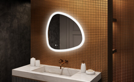 Specchio irregolare con illuminazione, 84×84 cm, bicolore, interruttore touch, tappetino riscaldante