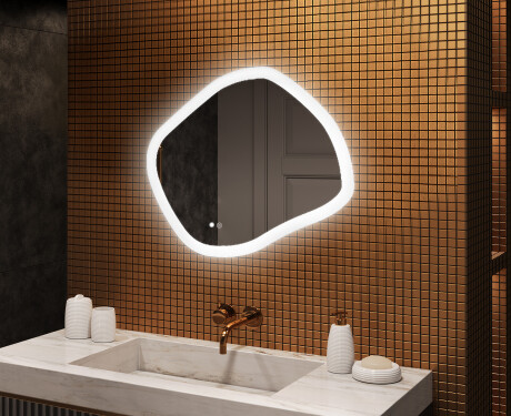 Specchio da bagno con illuminazione, 84×74 cm, bicolore, interruttore touch, tappetino riscaldante