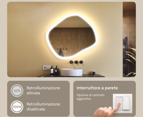 Specchio da bagno con illuminazione, 84×74 cm, bicolore, interruttore touch, tappetino riscaldante #4