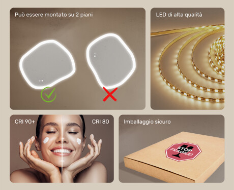 Specchio da bagno con illuminazione, 84×74 cm, bicolore, interruttore touch, tappetino riscaldante #6