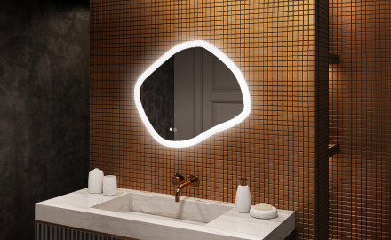 Specchio da bagno con illuminazione, 84×74 cm, bicolore, interruttore touch, tappetino riscaldante