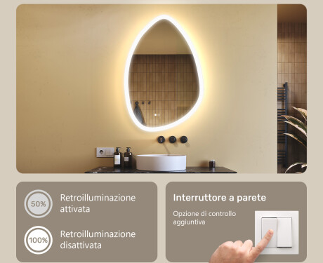 Specchio irregolare con illuminazione, 64×94 cm, bicolore, interruttore touch, tappetino riscaldante #4