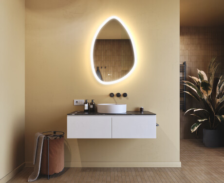 Specchio irregolare con illuminazione, 64×94 cm, bicolore, interruttore touch, tappetino riscaldante #9