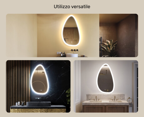 Specchio irregolare con illuminazione, 64×104 cm, bicolore, interruttore touch, tappetino riscaldante #2