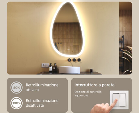 Specchio irregolare con illuminazione, 64×104 cm, bicolore, interruttore touch, tappetino riscaldante #4