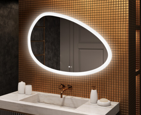 Specchio irregolare con illuminazione, 114×84 cm, bicolore, interruttore touch, tappetino riscaldante