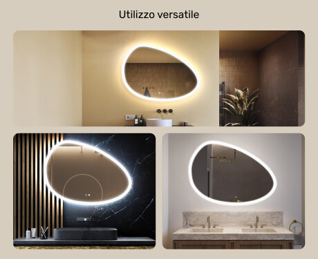 Specchio irregolare con illuminazione, 114×84 cm, bicolore, interruttore touch, tappetino riscaldante #2