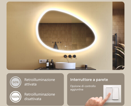 Specchio irregolare con illuminazione, 114×84 cm, bicolore, interruttore touch, tappetino riscaldante #4
