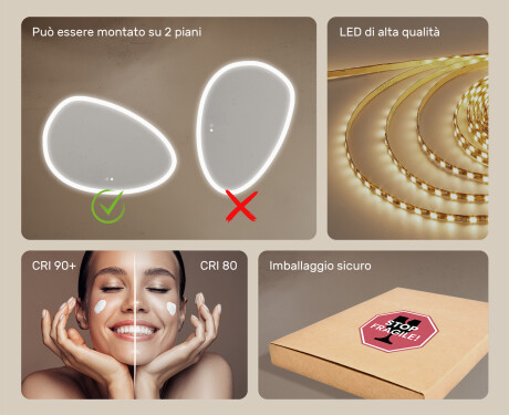 Specchio irregolare con illuminazione, 114×84 cm, bicolore, interruttore touch, tappetino riscaldante #6