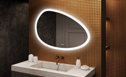 Specchio irregolare con illuminazione, 114×84 cm, bicolore, interruttore touch, tappetino riscaldante