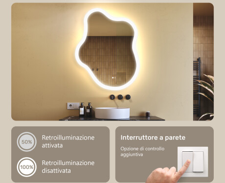 Specchio irregolare con illuminazione, 74×94 cm, bicolore, interruttore touch, tappetino riscaldante #4