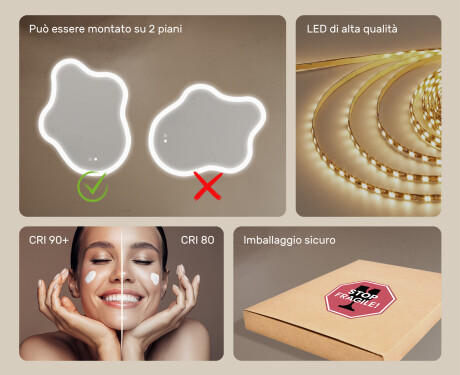 Specchio irregolare con illuminazione, 74×94 cm, bicolore, interruttore touch, tappetino riscaldante #6