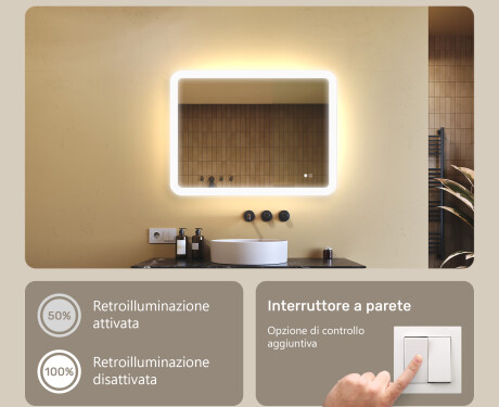 Specchio da bagno arrotondato con illuminazione LED, 80×60 cm, bicolore, interruttore touch, tappetino riscaldante #4