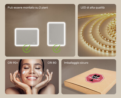 Specchio da bagno arrotondato con illuminazione LED, 80×60 cm, bicolore, interruttore touch, tappetino riscaldante #6