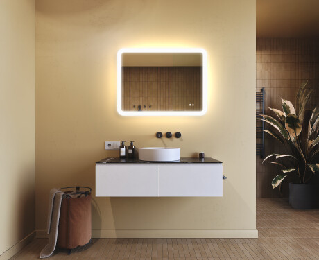 Specchio da bagno arrotondato con illuminazione LED, 80×60 cm, bicolore, interruttore touch, tappetino riscaldante #9