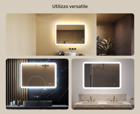 Specchio da bagno arrotondato con illuminazione LED, 100×70 cm, bicolore, interruttore touch, tappetino riscaldante #2