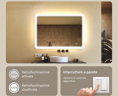 Specchio da bagno arrotondato con illuminazione LED, 100×70 cm, bicolore, interruttore touch, tappetino riscaldante #4