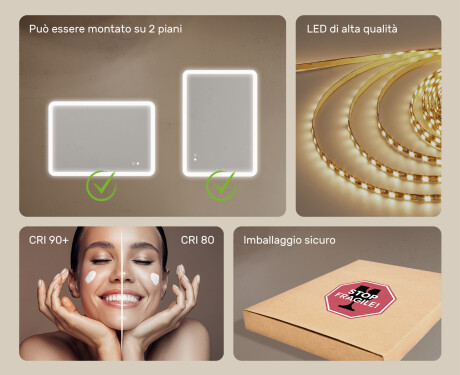 Specchio da bagno arrotondato con illuminazione LED, 100×70 cm, bicolore, interruttore touch, tappetino riscaldante #6