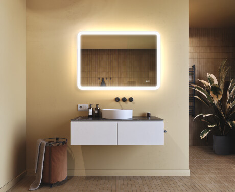 Specchio da bagno arrotondato con illuminazione LED, 100×70 cm, bicolore, interruttore touch, tappetino riscaldante #9