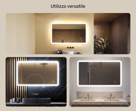 Specchio da bagno arrotondato con illuminazione LED, 120×70 cm, bicolore, interruttore touch, tappetino riscaldante #2