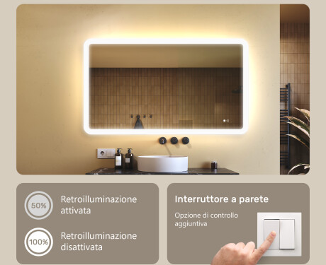 Specchio da bagno arrotondato con illuminazione LED, 120×70 cm, bicolore, interruttore touch, tappetino riscaldante #4