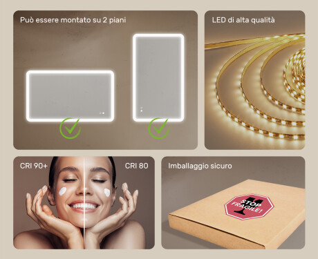 Specchio da bagno arrotondato con illuminazione LED, 120×70 cm, bicolore, interruttore touch, tappetino riscaldante #6