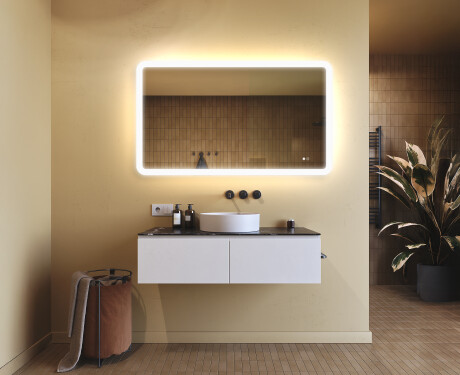 Specchio da bagno arrotondato con illuminazione LED, 120×70 cm, bicolore, interruttore touch, tappetino riscaldante #9