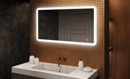Specchio da bagno arrotondato con illuminazione LED, 120×70 cm, bicolore, interruttore touch, tappetino riscaldante