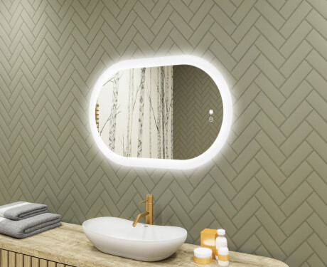 Specchio da bagno illuminato, 80×50 cm, bicolore, interruttore touch, tappetino riscaldante