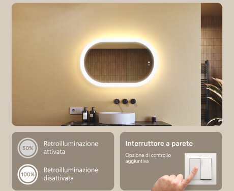 Specchio da bagno illuminato, 80×50 cm, bicolore, interruttore touch, tappetino riscaldante #4