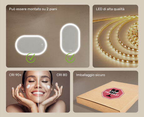 Specchio da bagno illuminato, 80×50 cm, bicolore, interruttore touch, tappetino riscaldante #6